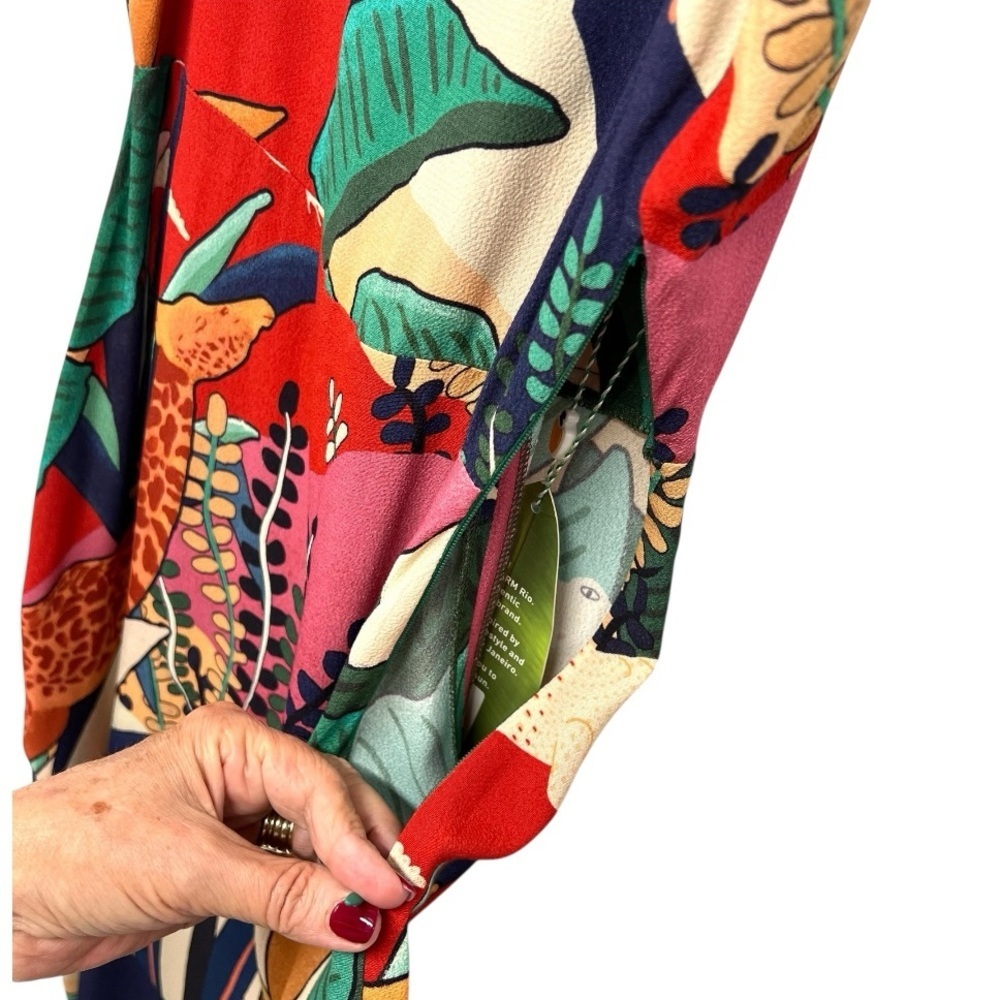 Farm Rio NWT Rainbow Fauna Tropical Jungle Print Midi Slip Dress Women’s Small - Picture 9 of 16